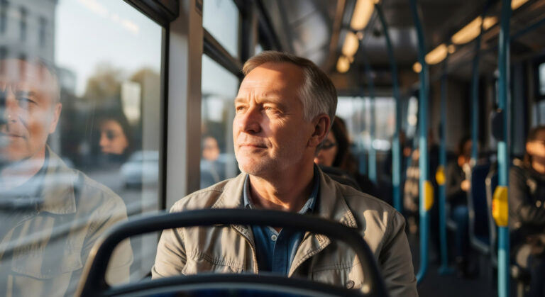 HIV Mann im Bus Alltag